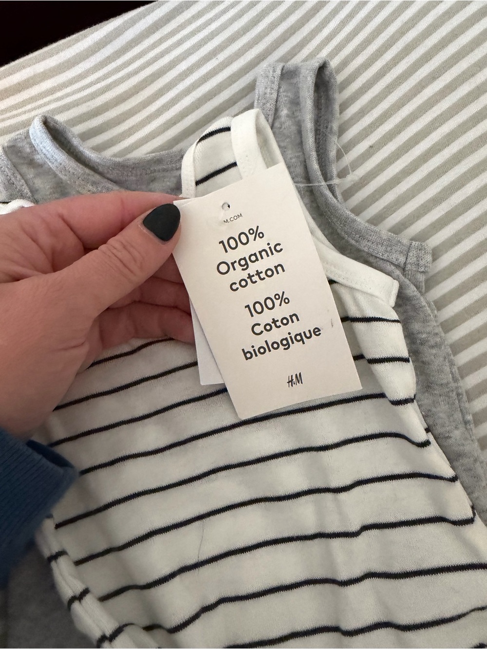 H&M TWO PACK Baby Striped Tank One-Piece Bodysuit - White & Gray - Picture 3 of 5
